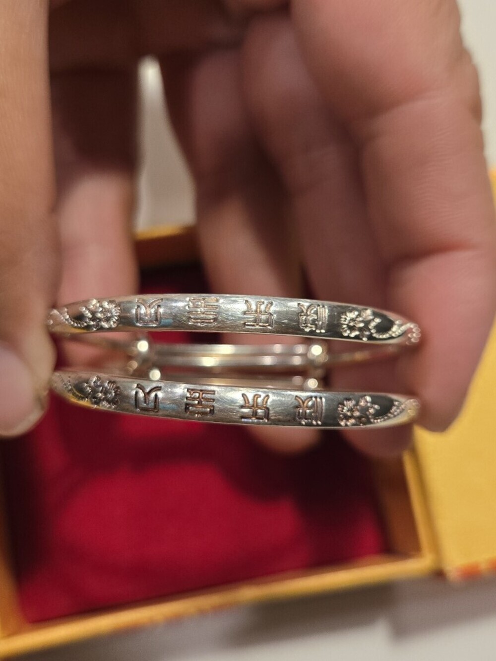 Set Of 2 Vintage hand-stamped sterling silver Adjustable Push Pull Baby Bengals